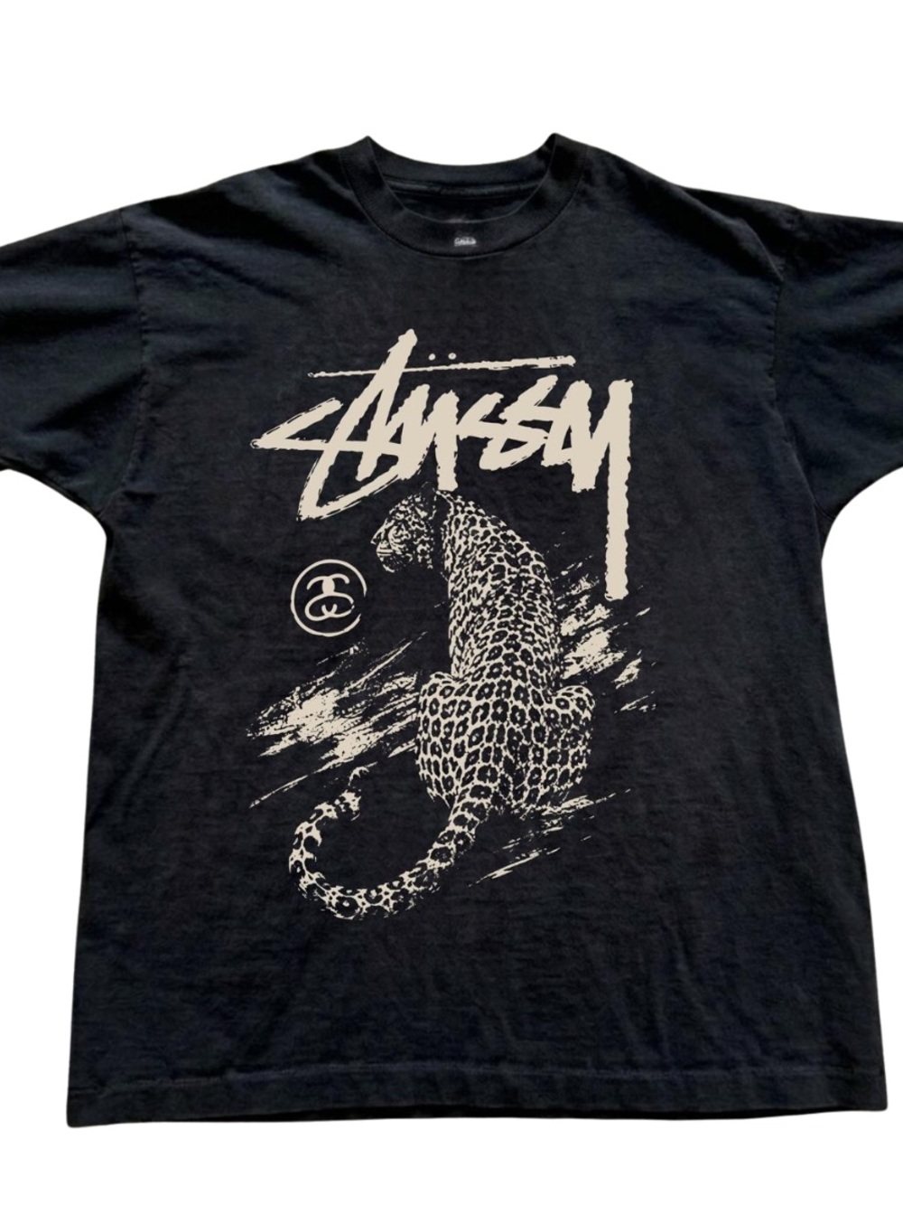 Gildan Black Tee with Beige Leopard Graphic